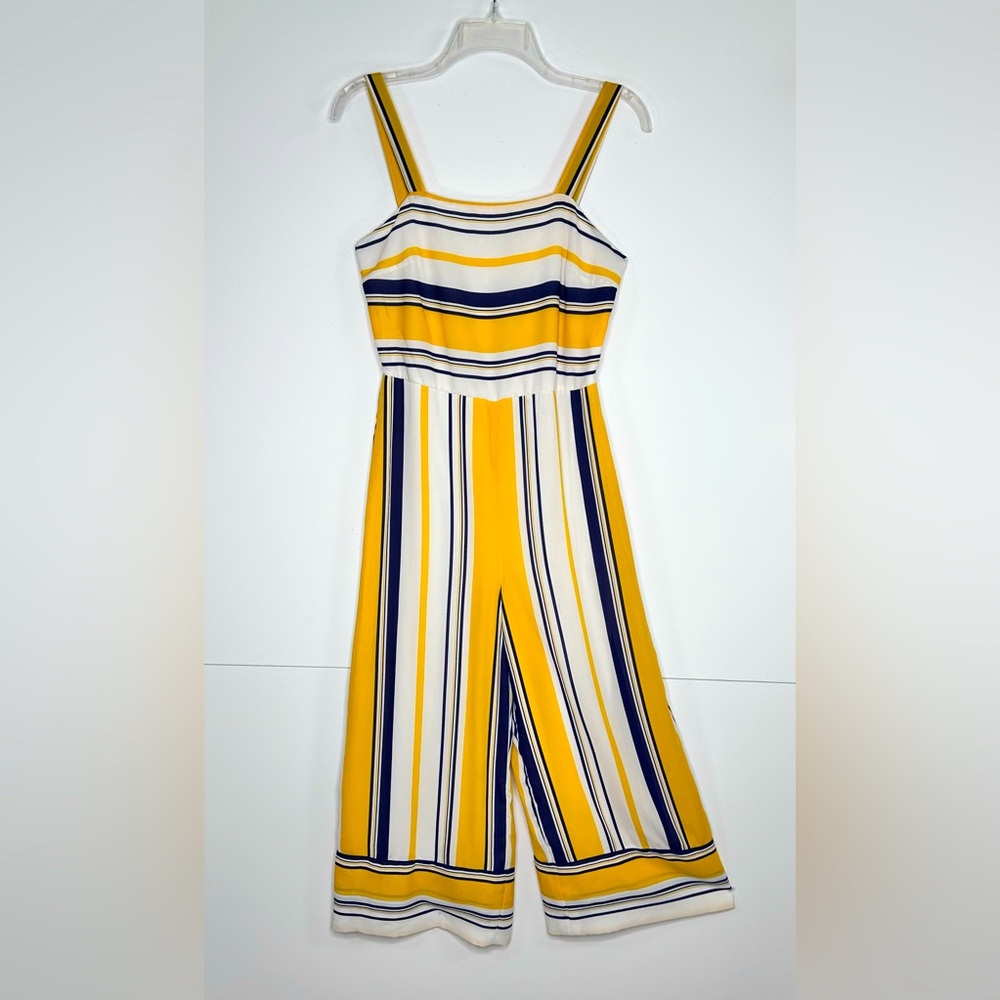 Japna Striped Wide Leg‎ Jumpsuit Lined Cropped Retro Mod  Resort-wear Sz M